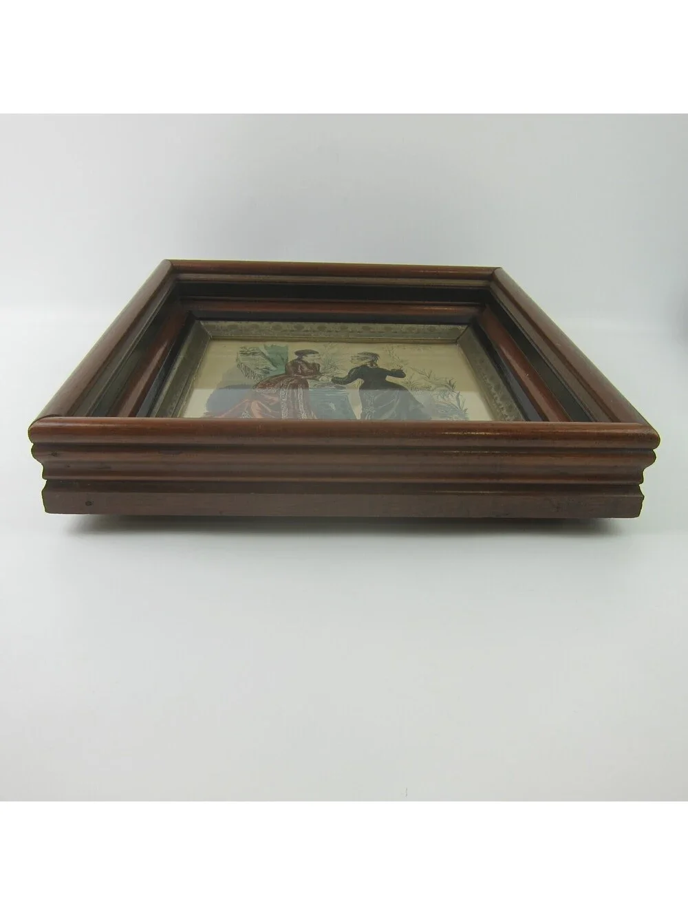 Antique Victorian Deep Picture Frame Wood Gilt La Mode Paris Print in Glass 16